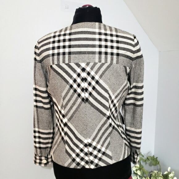 Vintage Doncaster Silk Black and White Checkered Lined Button Front Blazer 10 - Picture 3 of 11